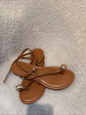 Madden Girl Brown Strappy Toe-Ring Lace-Up Sandals